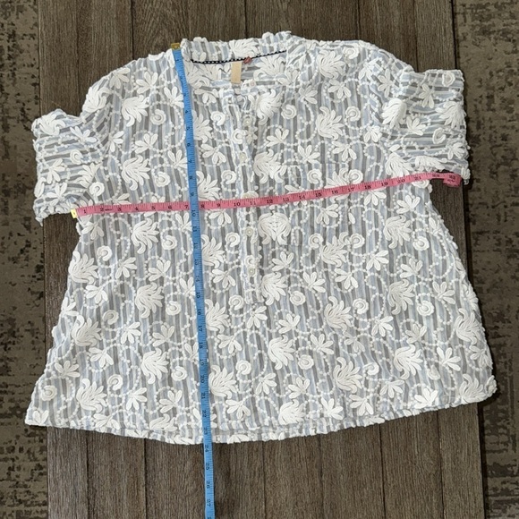 Pilcro THE WHITNEY TRAPEZE STRIPED FLORAL BUTTON Top IVORY - Picture 10 of 12